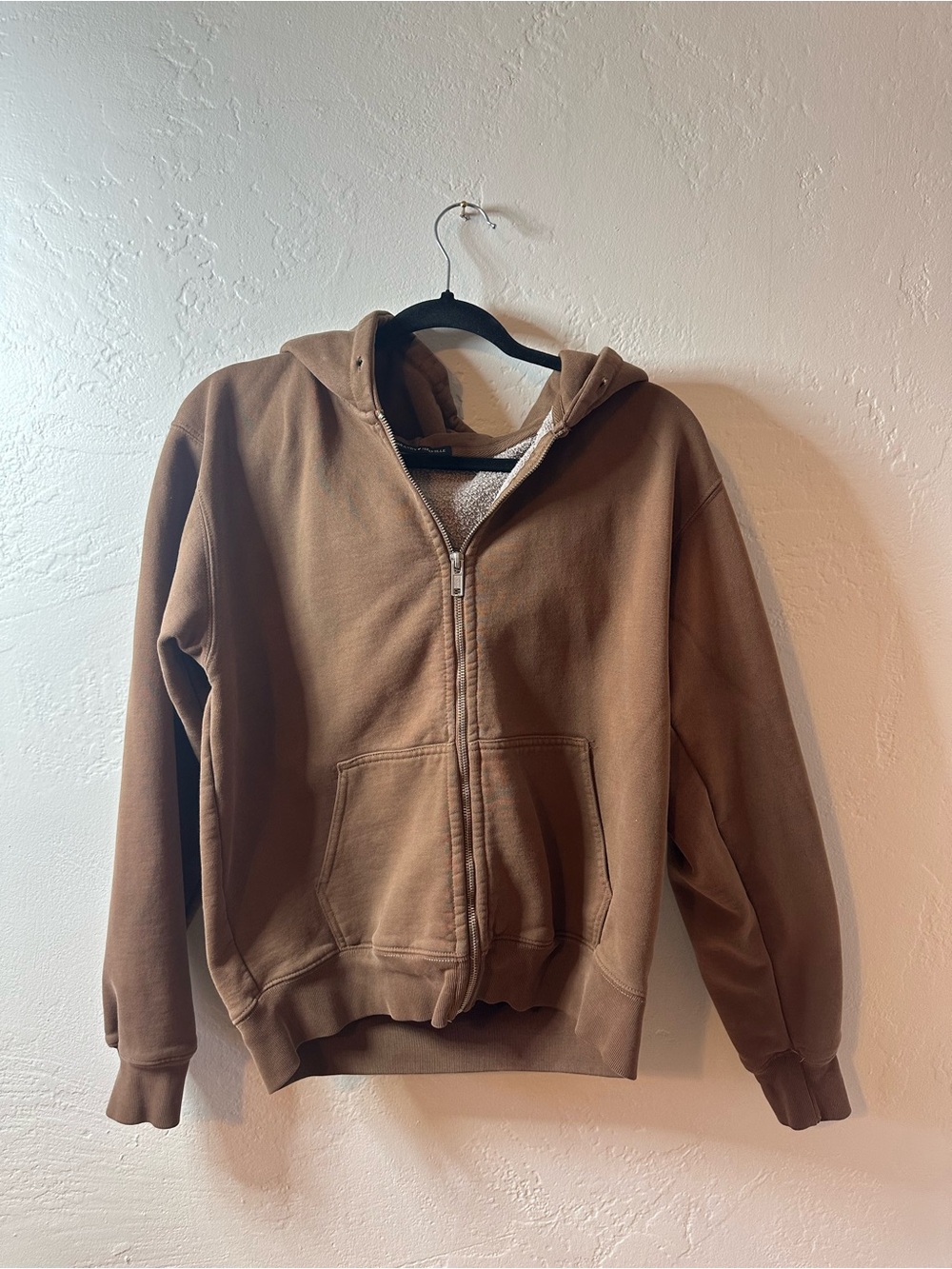 Brandy Melville Tan Sherpa-Lined Zip Hoodie - Picture 2 of 6